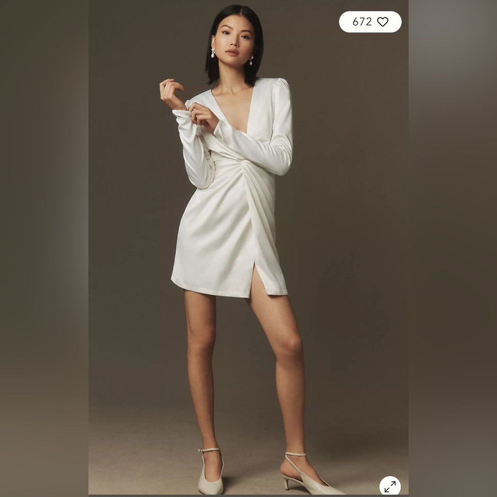 BHLDN Maya Long-Sleeve Twist Satin Mini Dress